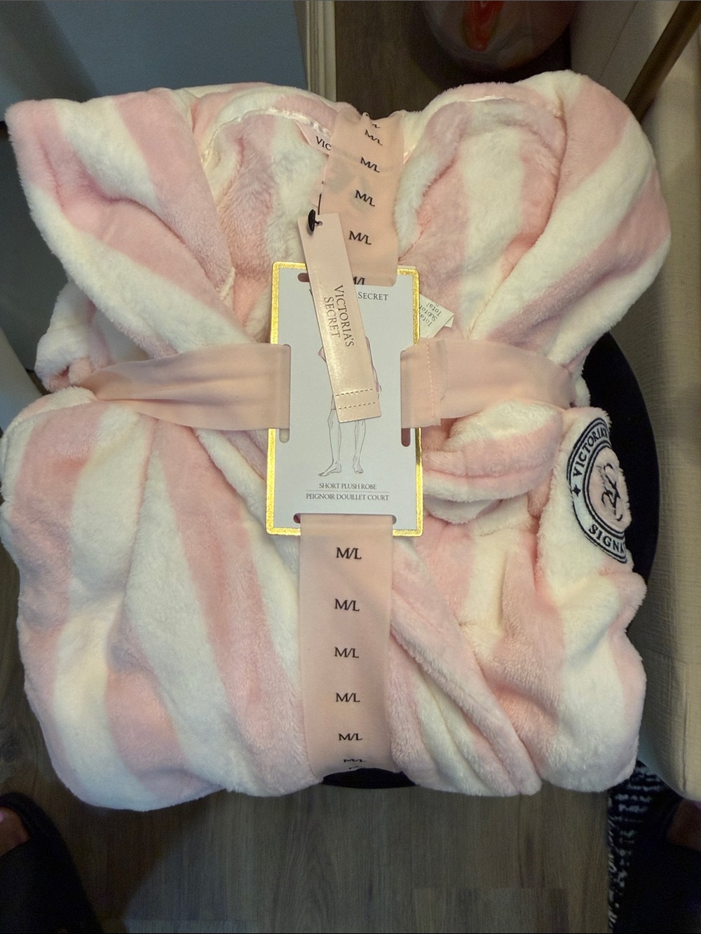 Victoria's Secret Pink and White Striped Plush Robe